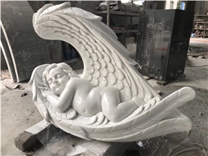 Sleeping Angel Children Statue,Pure White Marble Sculpture for Sale