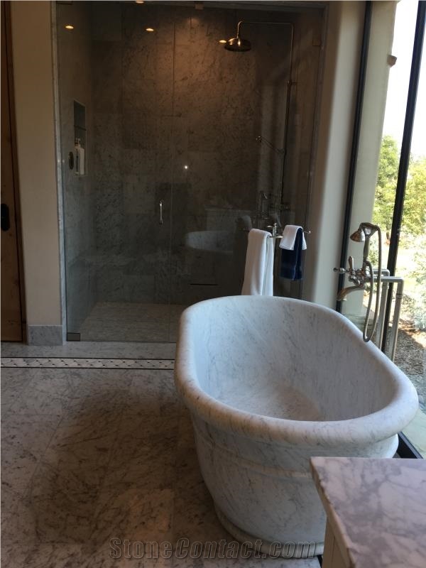 Solid Natural Stone Freestanding Italy Carrara White Marble Bathtub