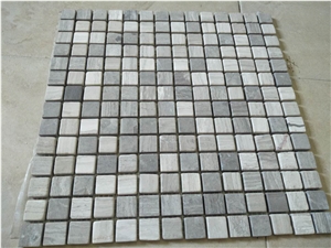 Tumbled Marble Mosaic Tile Square Shape Tumbled Wooden Gray Mosaic