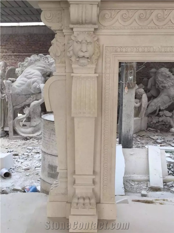 Two Layer Beige Marble Fireplace Mantel,Carved Marble Fireplaces