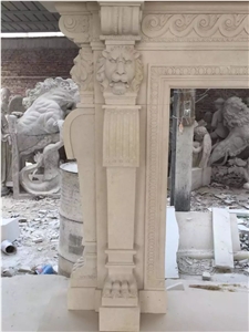 Two Layer Beige Marble Fireplace Mantel,Carved Marble Fireplaces