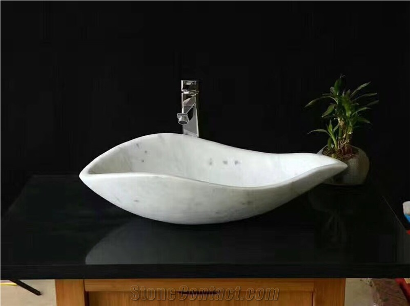 White and Black Marble Vessel Bathroom Sink