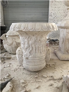 White Limestone Handcarved Flower Vase,Landscaping Planter Box