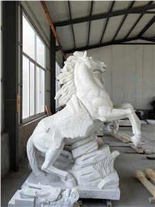 White Marble Boy and Horse Outdoor Sculpture Garden Handcarved Statue