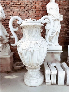 White Marble Handcarved Flower Pot,Landscaping Planter Stand