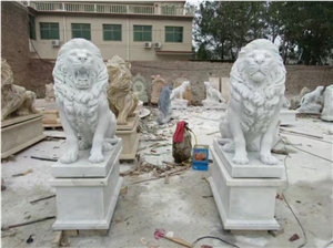 White Marble Lion Sculpture,Stone Lion Carving,Life Size Animal Statue, Lion Guardian Statue