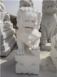 White Marble Lion Statue Sculpture with Pedestal,Cheap Animal Carving