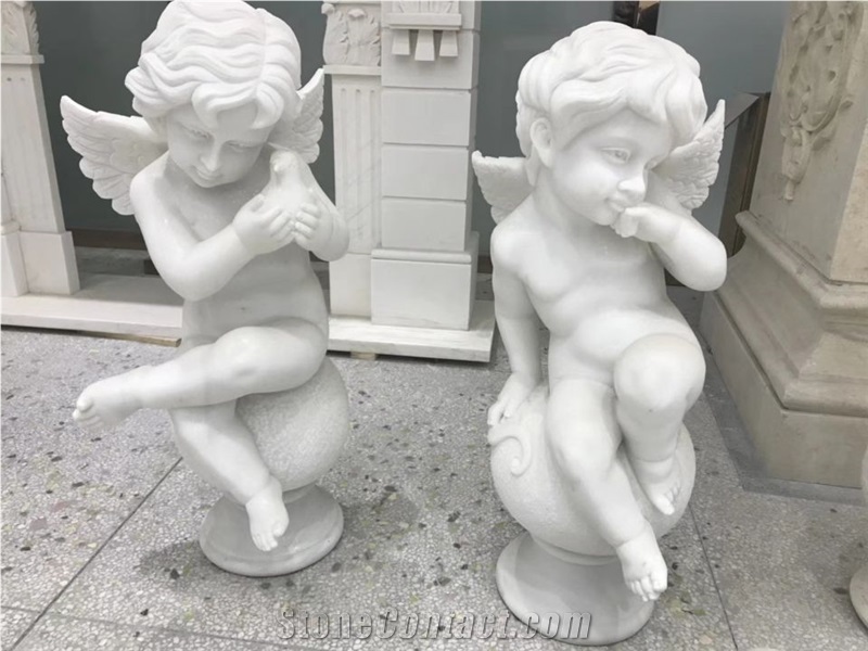 White Marble Lovely Small Western Style Angel Statue,Children Sculture