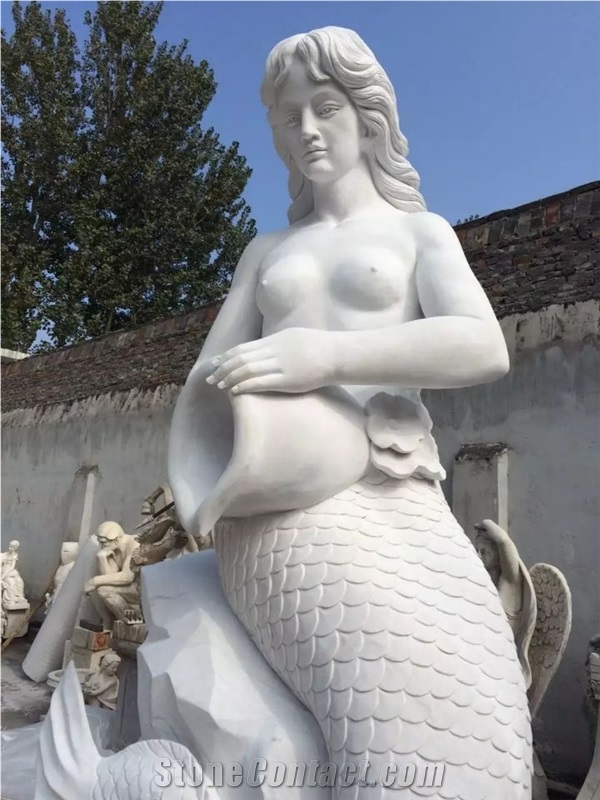 White Marble Women Mermaid Sculptures,Outdoor Garden Marble Statues