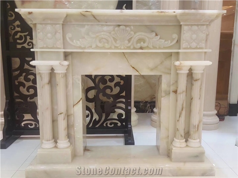 White Onyx Sculptured Fireplace