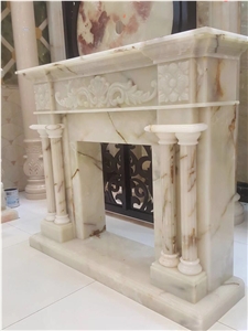 White Onyx Sculptured Fireplace