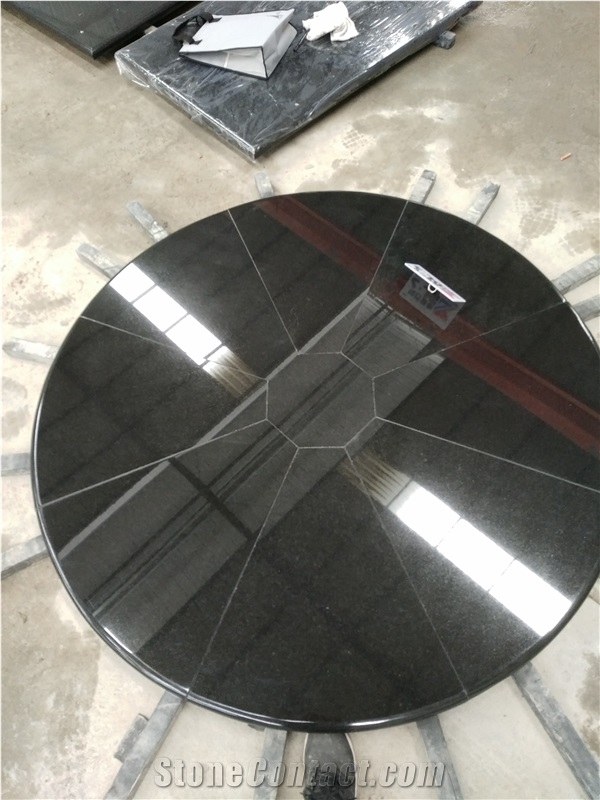 Black Granite Polished Round Tabletops Restaurant Dining Desk Bullnosed
