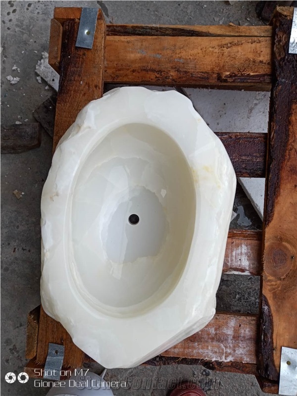 Natural Customize White Onyx Wash Basin Luxury Stone Sink