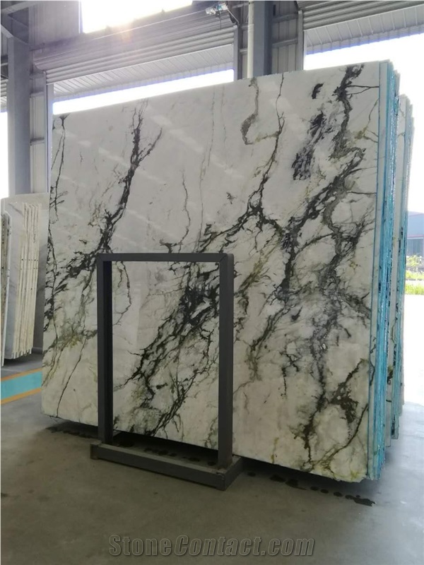 Orchid Jade White Marble Tile with Green Vein for Interior Decoration