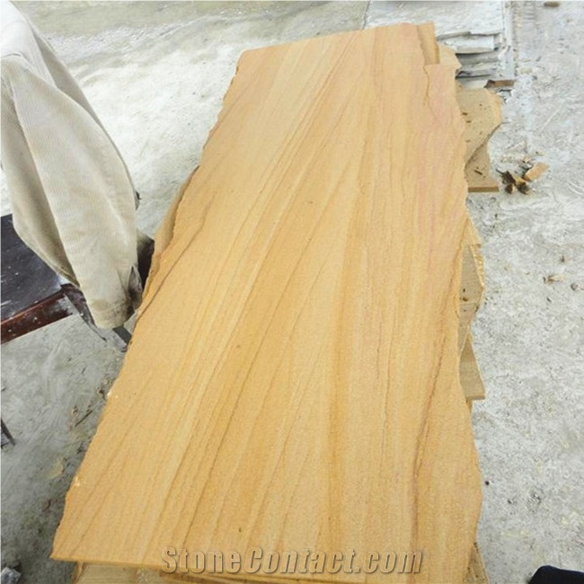 Light Yellow Wooden Vein Sandstone Slab,China Beige Sandstone Tile