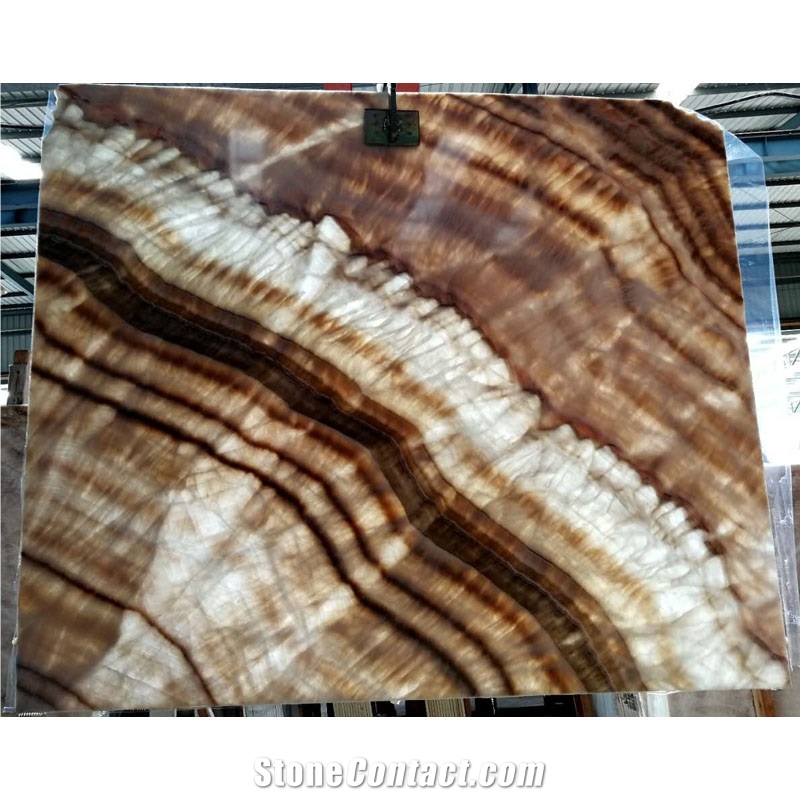 Wall Cladding Brown Wooden Translucent Backlit Panel Marble Onyx Slab