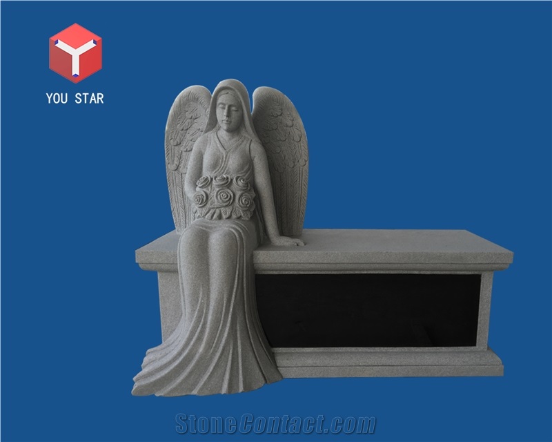 4 Niche Sitting Angel Gray Granite Cremation Columbarium Design