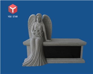 4 Niche Sitting Angel Gray Granite Cremation Columbarium Design