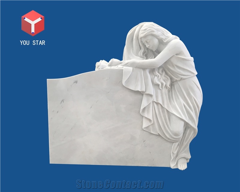 Carrara White Marble Angel Tombstone Gravestone Monument Headstone