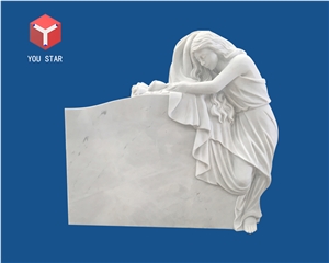 Carrara White Marble Angel Tombstone Gravestone Monument Headstone