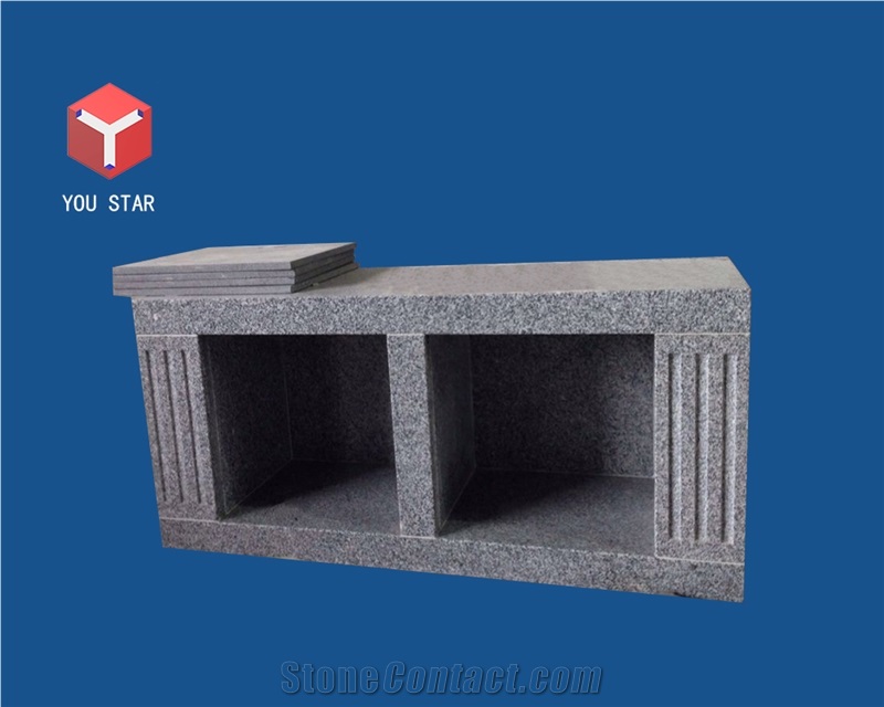 China Gray Polished Granite 2 Niche Private Columbarium Black Door