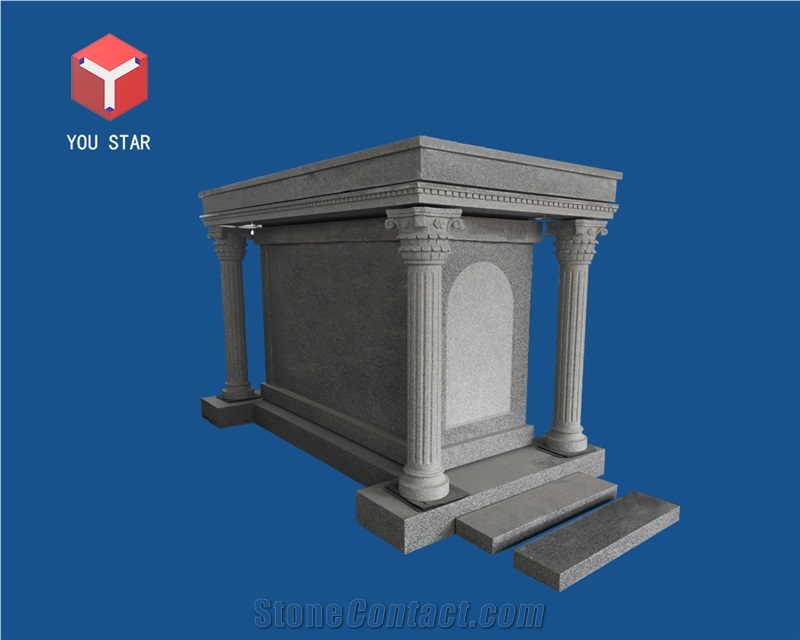 China Polished Gray Granite Cemetery Private Mausoleum Design