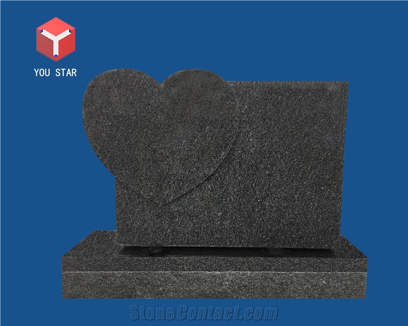 Nero Impala Dark Granite Heart Tombstone Gravestone Monument Headstone