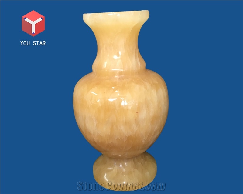 Yellow Onyx Vase Hand Works Hand Works Carved Handicrafts Gift Article
