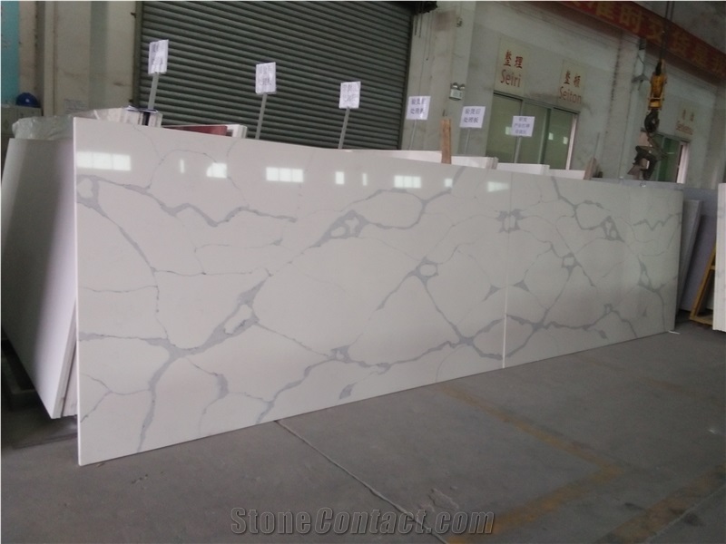 Polished Quartz Calacatta White K106-Slabs Quartz Tiles&Slabs Flooring