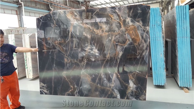 Black with Grey Shades Marble Slab for Tables or Countertops