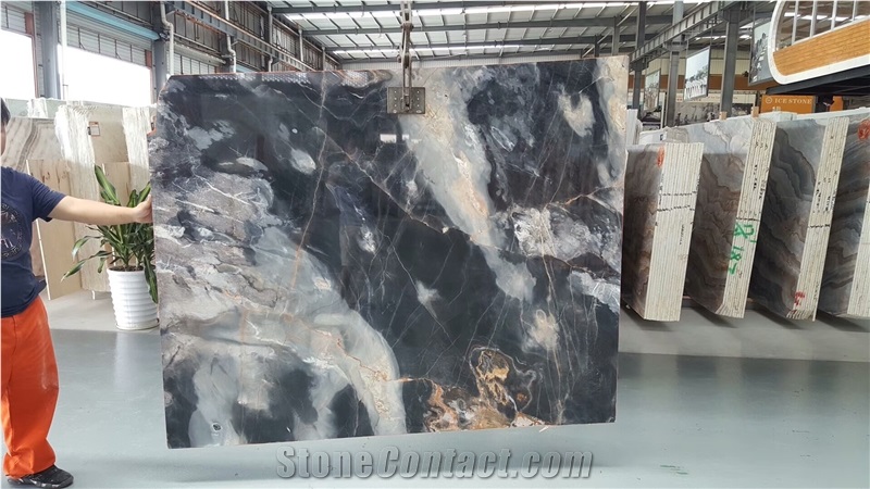 Black with Grey Shades Marble Slab for Tables or Countertops