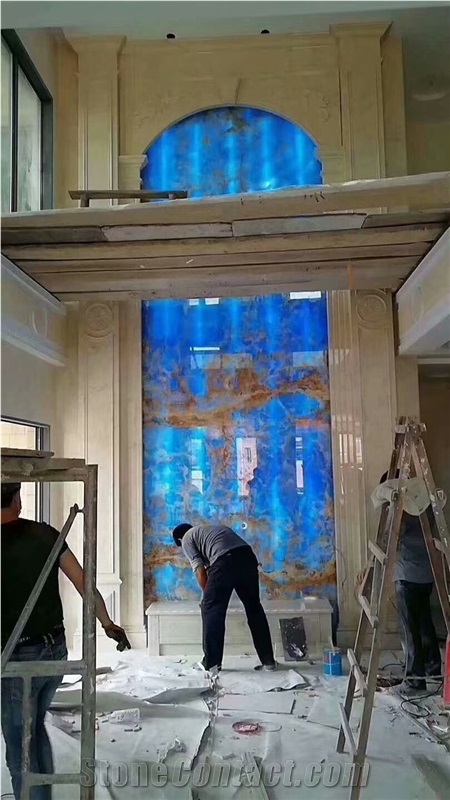 Blue Onyx Slab Backlighting for Wall and Floor Covering