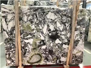 Book Matched Ice Connect Marble/ Green Marble Tabletops
