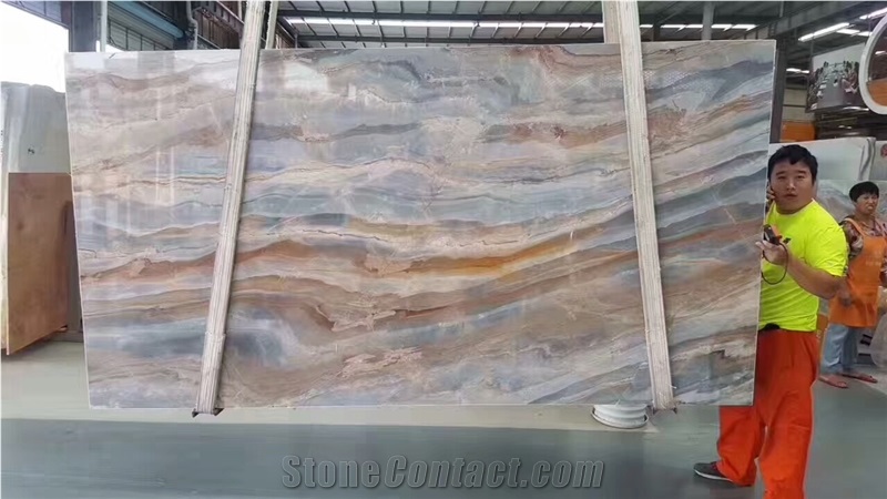 Fantasy Blue Marble Book Matched for Wall and Floor Covering