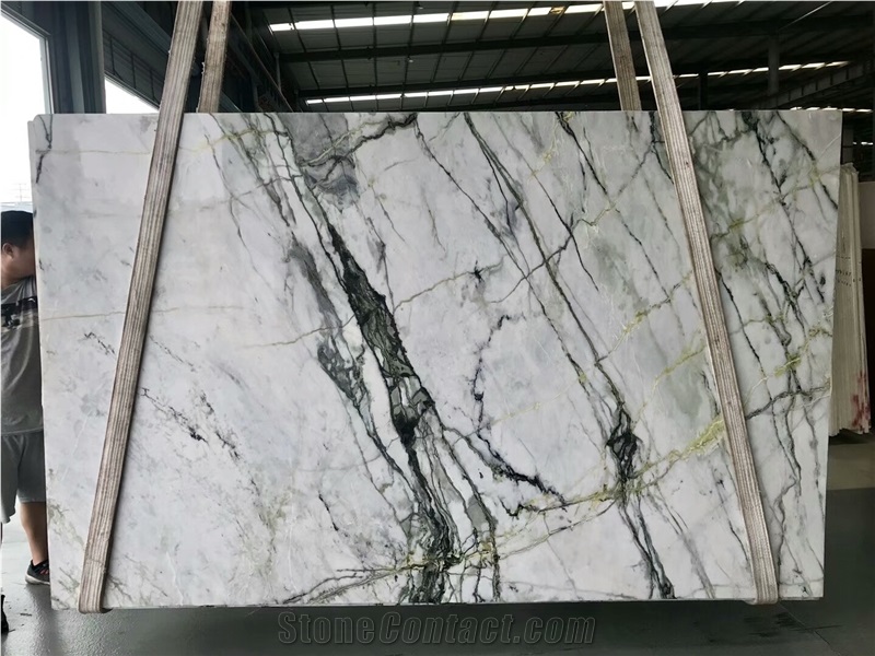 Newly Polished Ice White Jade Green Marble Slabs for Countertop