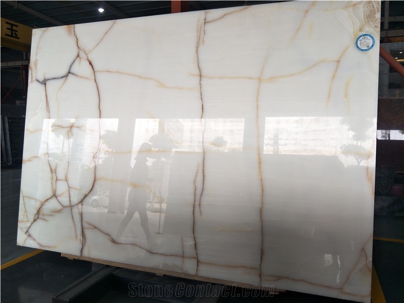 White Onyx with Golden Yellow Line for Wall and Floor Covering
