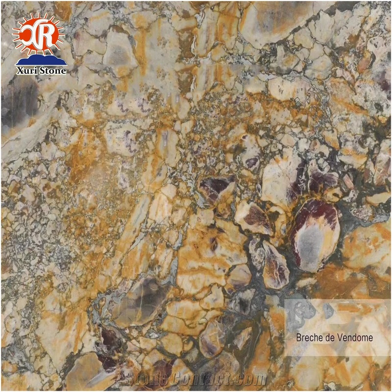 Polished Natural Yellow Flower Breche Vendome Marble