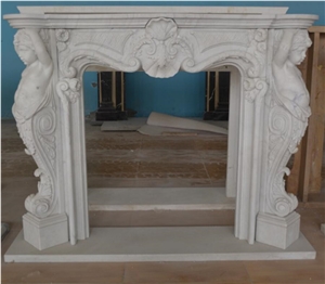 Hand Carved Life Size Marble Fireplace