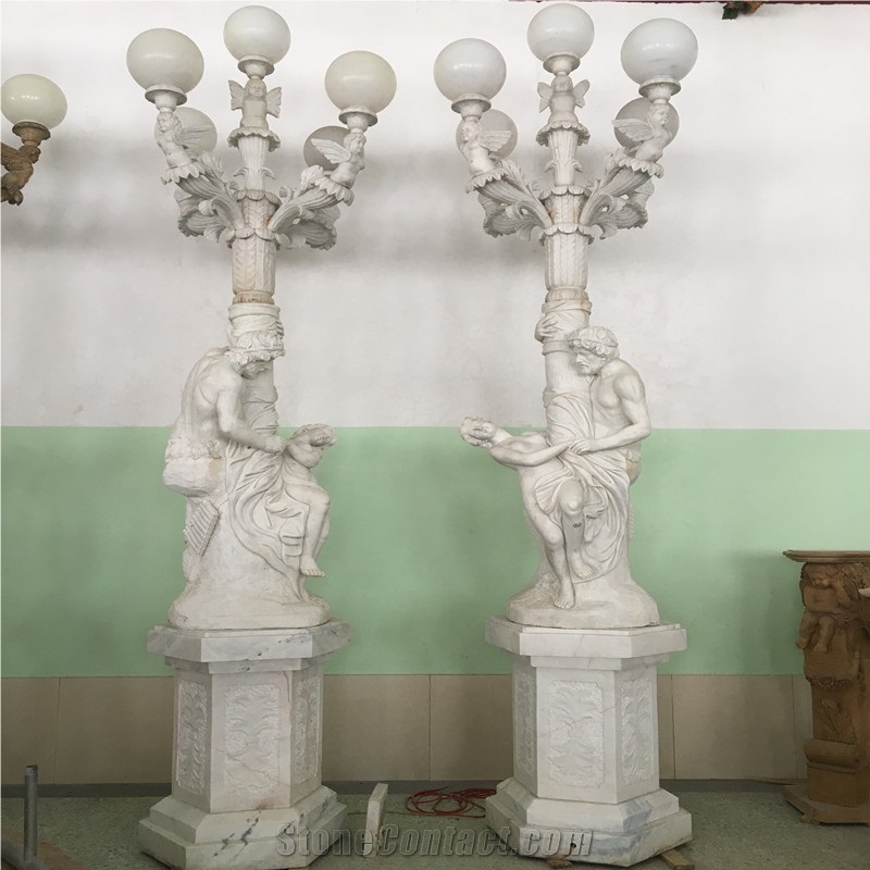 Natural Marble Lady Statue With Lamp