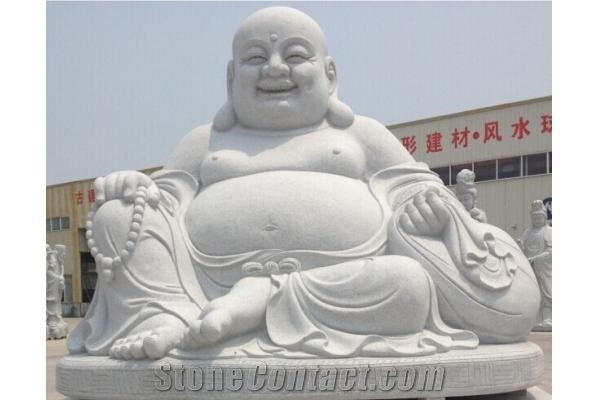 Natural White Carving Marble Laughing Buddha Statue Sculptures