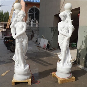 White Marble Lady Statue with Light Holder