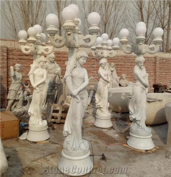 White Marble Lady Statue with Light Holder
