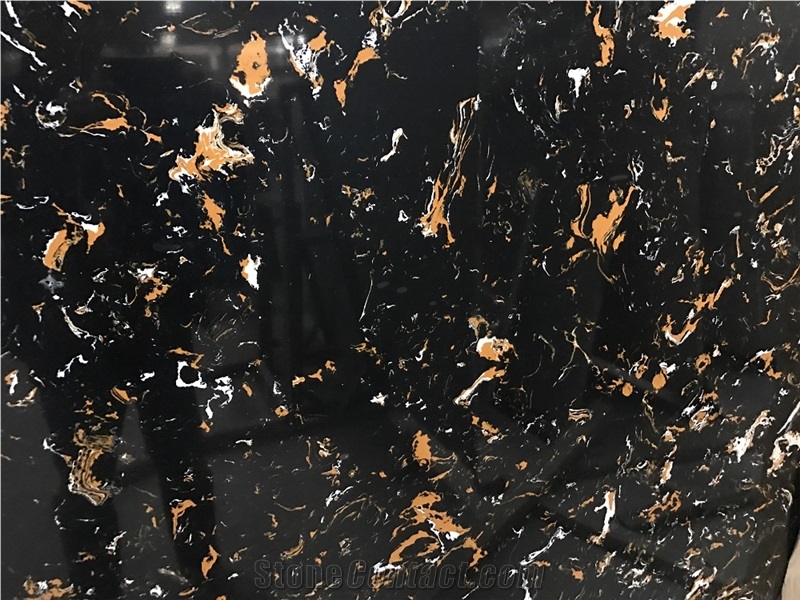 Black Portoro Artificial Marble Slab,Black Artificial Stone Tile