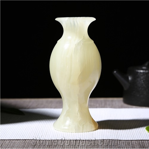 Green Jade Flower Vase Handicraft Carving Onyx Decor Gift Sculpture