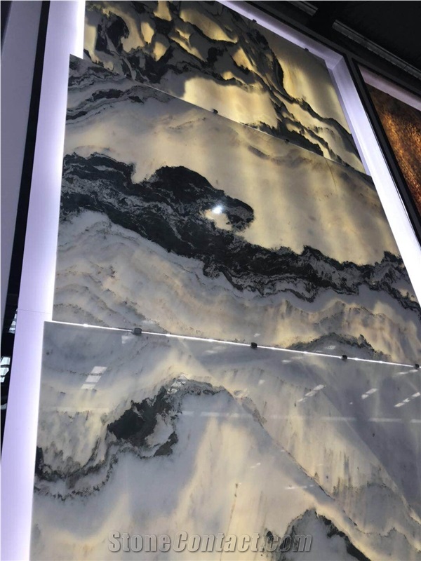 Mountain and River Landscape Painting Onyx Slab Wall Decor