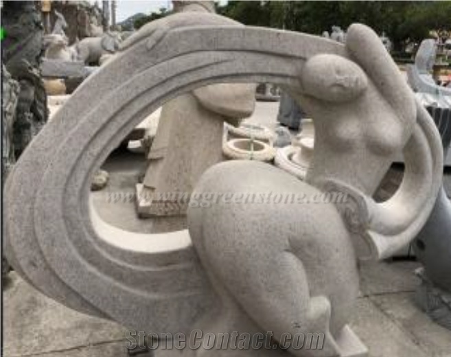 Chinese Manufacturer Natural Stone Carving Grey Granite Figure Statues