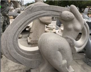 Chinese Manufacturer Natural Stone Carving Grey Granite Figure Statues