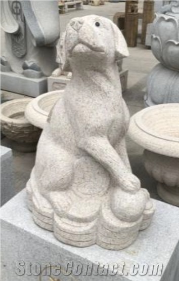 Chinese Manufacturer Natural Stone Carving Yellow Granite Dog Statues