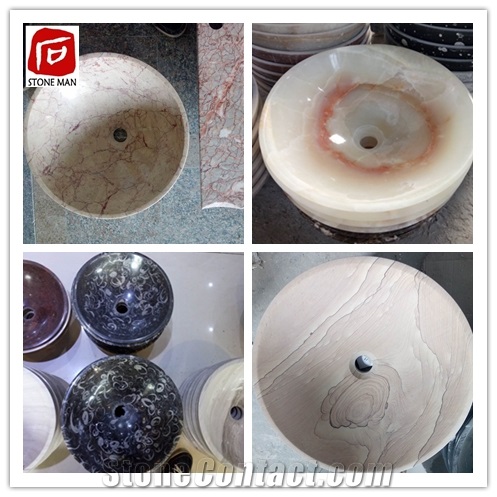 Agate Red Marble Round Basin Sink