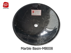 Black Marquina Round Marble Sink Basin